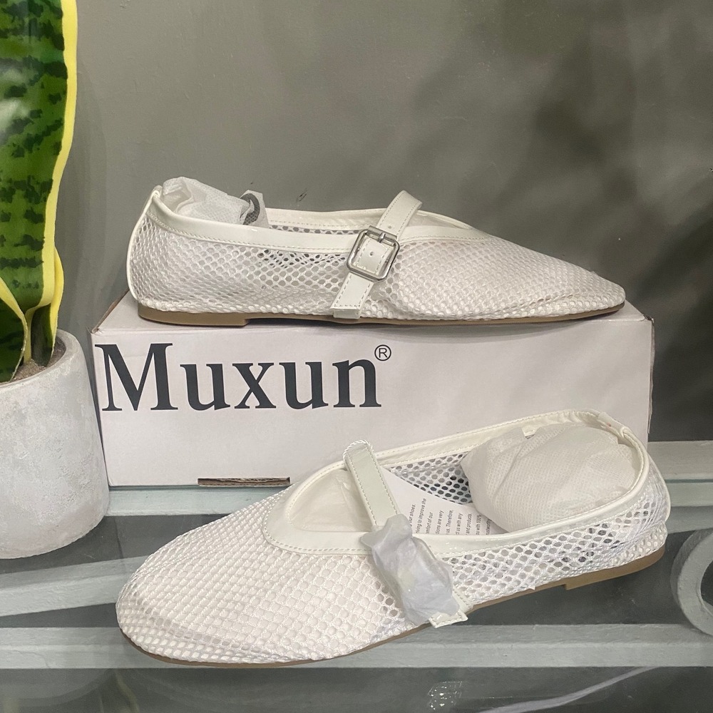 MaxMuxun White Mesh Ballet Flats Mary Jane Buckle Strap FLMM078-WT-8 Womens 8